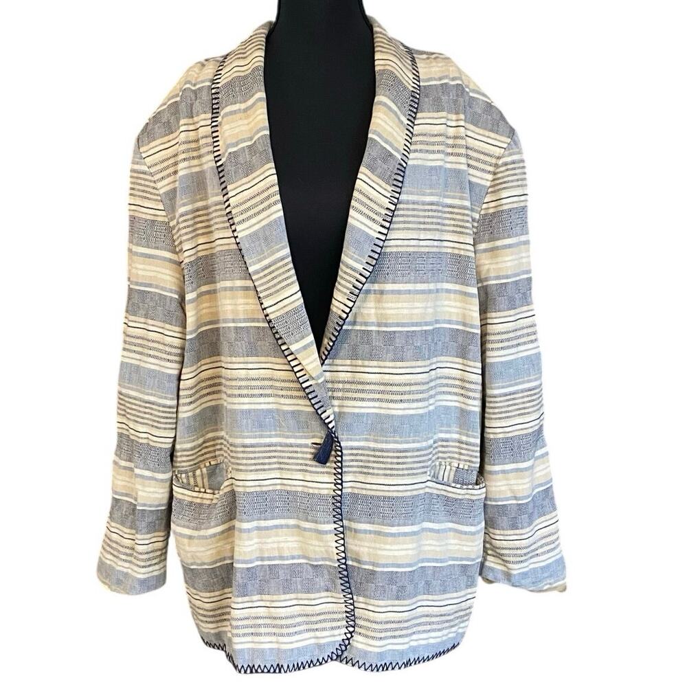 David Paul New York Blazer Striped Linen Blend Jacket 26 28 Made in USA